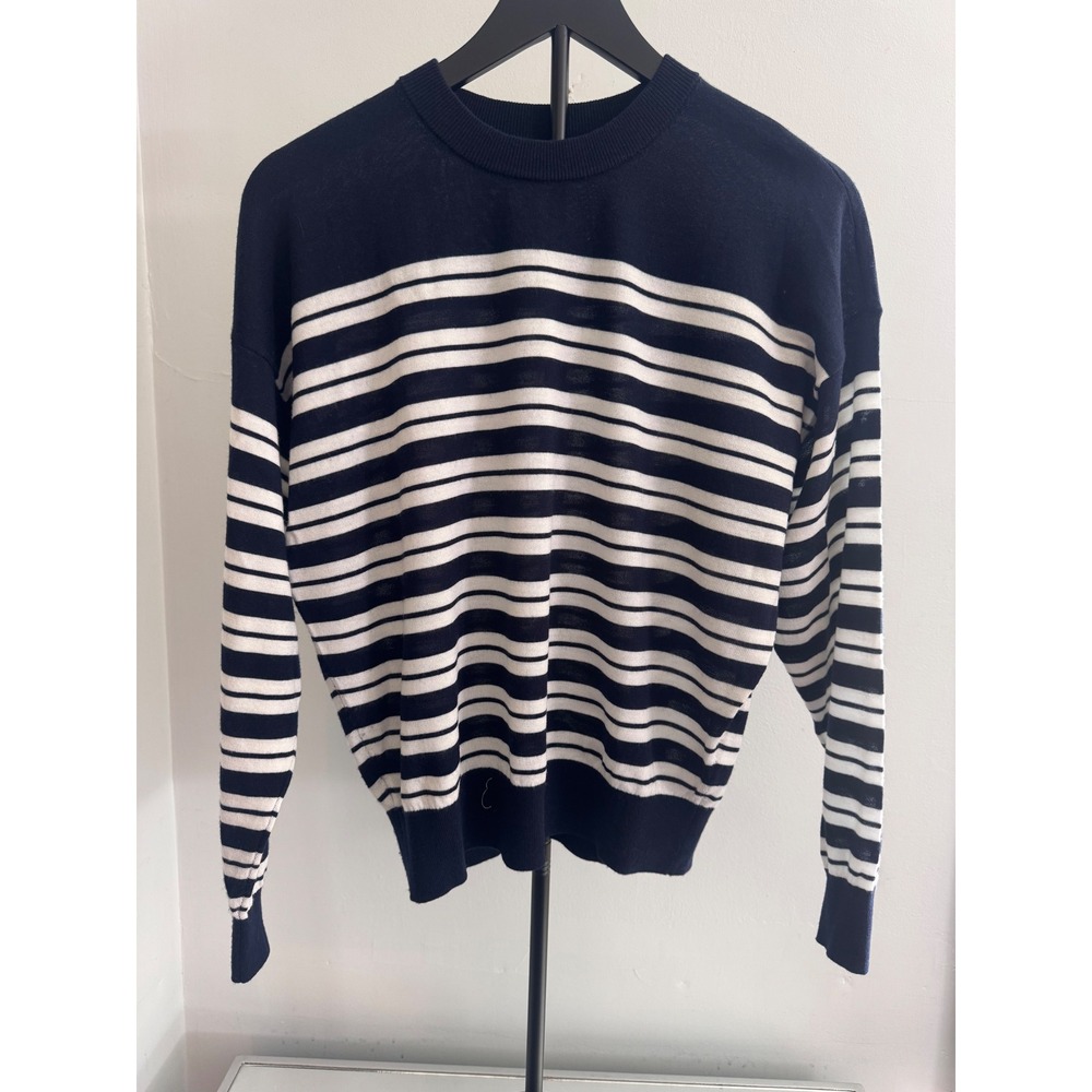 Madewell Navy White Striped Merino Wool Blend Crewneck Sweater Small